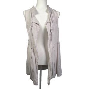 Mikka Sleeveless Open Front Cover Up Top Drawstring Wrap Size Small Neutral Gray